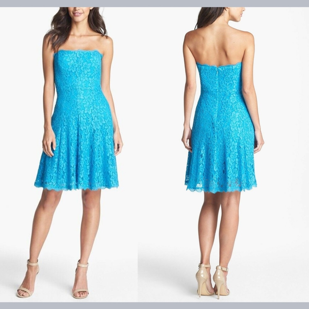 NEW‎ Adrianna Papell Strapless FLORAL Lace Dress PACIFIC BLUE [SZ 8 ]